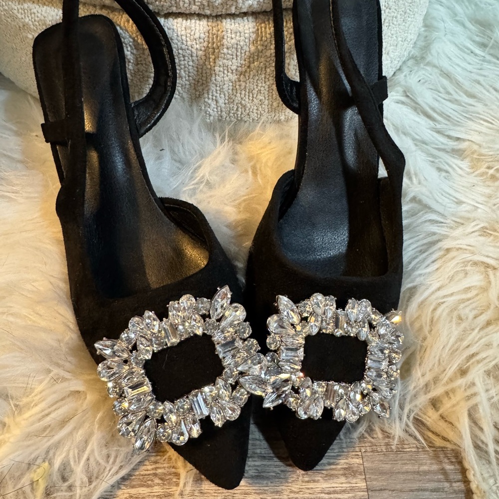 SHEIN Black Heels with Crystal Accents